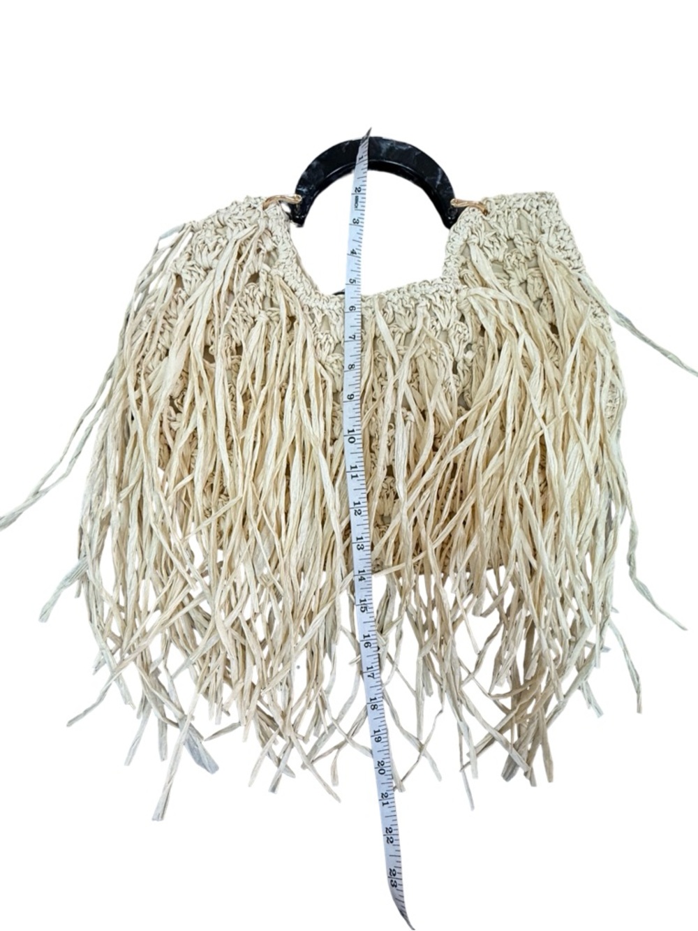 Natural Straw Fringe Tote with Black Handle - Picture 15 of 16